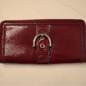 Coach Burgundy Leather Wallet with Silver Buckle